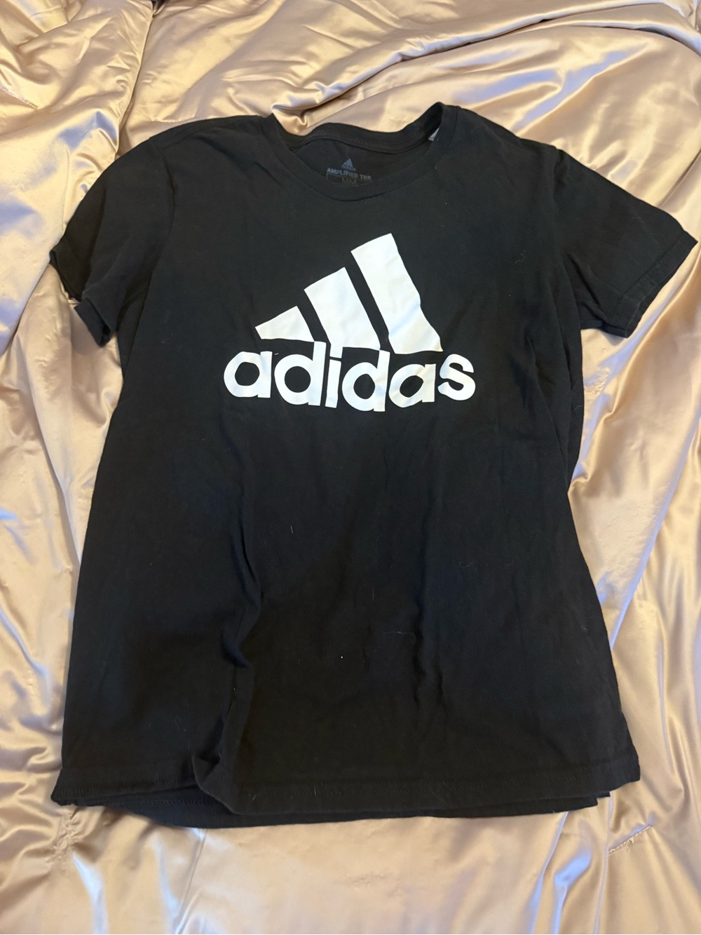 Adidas Youth Medium Black White Amplifier Big Logo Athletic Graphic Tee